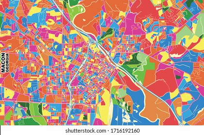 Colorful vector map of Macon, Georgia, USA. Art Map template for selfprinting wall art in landscape format.