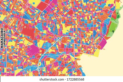 Colorful vector map of Maracaibo, Venezuela. Art Map template for selfprinting wall art in landscape format.