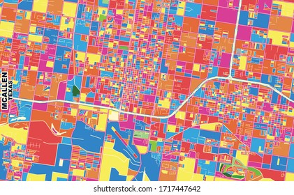 Colorful vector map of McAllen, Texas, USA. Art Map template for selfprinting wall art in landscape format.