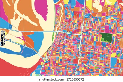 Colorful vector map of Memphis, Tennessee, U.S.A.. Art Map template for selfprinting wall art in landscape format.