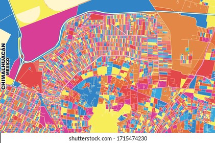 Colorful vector map of Chimalhuacán, México, Mexico. Art Map template for selfprinting wall art in landscape format.