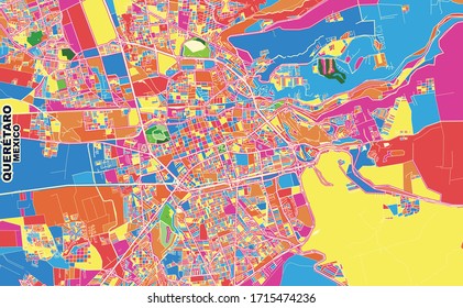 Mapa vectorial colorido de Querétaro, Querétaro, México. Plantilla de Mapa de Arte para autoimprimir arte en formato paisajístico.