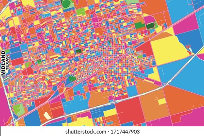 Colorful vector map of Midland, Texas, USA. Art Map template for selfprinting wall art in landscape format.
