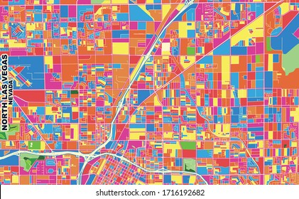 Colorful vector map of North Las Vegas, Nevada, U.S.A.. Art Map template for selfprinting wall art in landscape format.