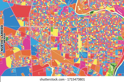 Colorful vector map of Nuevo Laredo, Tamaulipas, Mexico. Art Map template for selfprinting wall art in landscape format.