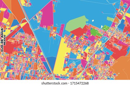 Colorful vector map of Ojo de Agua, México, Mexico. Art Map template for selfprinting wall art in landscape format.