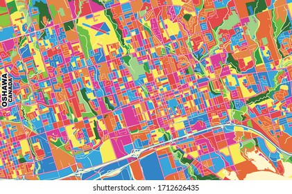 Colorful vector map of Oshawa, Ontario, Canada. Art Map template for selfprinting wall art in landscape format.