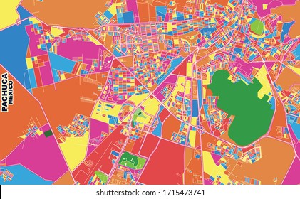 Colorido mapa vectorial de Pachuca, Hidalgo, México. Plantilla de Mapa de Arte para autoimprimir arte en formato paisajístico.