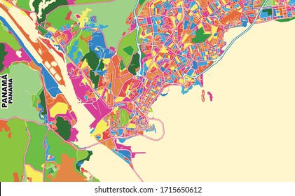 Farbige Vektorillustration Karte von Panamá, Panamá, Panama. Art Map Vorlage für selbstdruckende Wandkunst im Landschaftsformat.