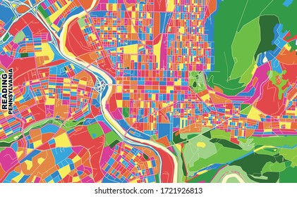 Colorful vector map of Reading, Pennsylvania, USA. Art Map template for selfprinting wall art in landscape format.