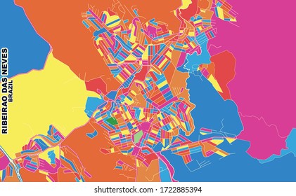 Colorful vector map of Ribeirao das Neves, Brazil. Art Map template for selfprinting wall art in landscape format.