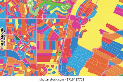 Colorful vector map of Rio Rancho, New Mexico, USA. Art Map template for selfprinting wall art in landscape format.