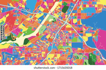 Colorful vector map of Riverside, California, U.S.A.. Art Map template for selfprinting wall art in landscape format.