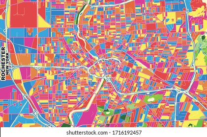 Colorful vector map of Rochester, New York, USA. Art Map template for selfprinting wall art in landscape format.