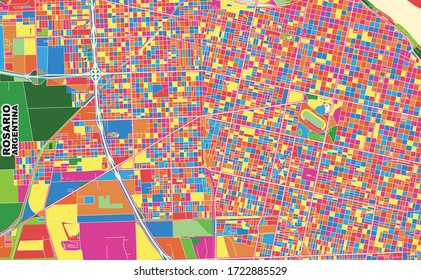 Colorful vector map of Rosario, Argentina. Art Map template for selfprinting wall art in landscape format.