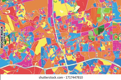 Colorful vector map of Round Rock, Texas, USA. Art Map template for selfprinting wall art in landscape format.