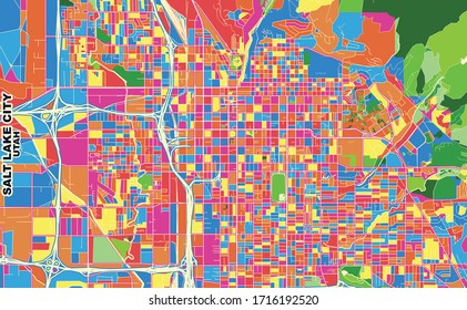 Colorful vector map of Salt Lake City, Utah, USA. Art Map template for selfprinting wall art in landscape format.