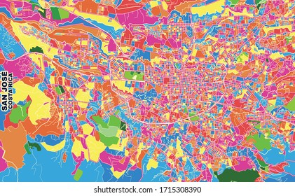 Colorful vector map of San José, San José, Costa Rica. Art Map template for selfprinting wall art in landscape format.