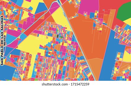 Colorful vector map of San Pablo de las Salinas, México, Mexico. Art Map template for selfprinting wall art in landscape format.