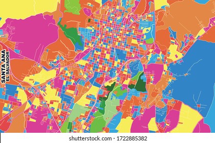 Colorful vector map of Santa Ana, Santa Ana, El Salvador. Art Map template for selfprinting wall art in landscape format.