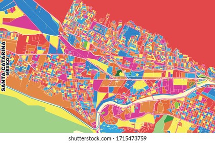 Colorful vector map of Santa Catarina, Nuevo León, Mexico. Art Map template for selfprinting wall art in landscape format.