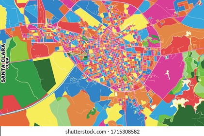 Colorful vector map of Santa Clara, Villa Clara, Cuba. Art Map template for selfprinting wall art in landscape format.