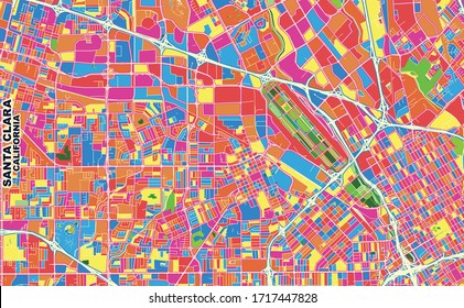 Colorful vector map of Santa Clara, California, USA. Art Map template for selfprinting wall art in landscape format.