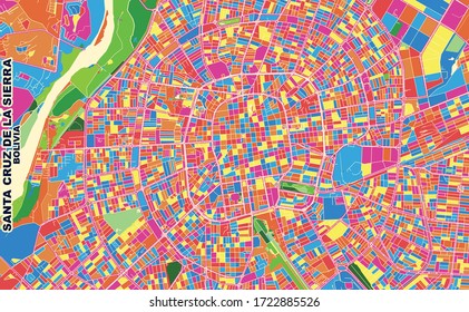 Colorful vector map of Santa Cruz de la Sierra, Bolivia. Art Map template for selfprinting wall art in landscape format.