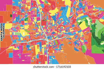 Colorful vector map of Santa Rosa, California, USA. Art Map template for selfprinting wall art in landscape format.