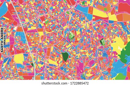 Colorful vector map of Santo Andre, Brazil. Art Map template for selfprinting wall art in landscape format.