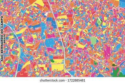 Colorful vector map of Sao Bernardo do Campo, Brazil. Art Map template for selfprinting wall art in landscape format.