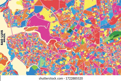 Colorful vector map of Sao Luis, Brazil. Art Map template for selfprinting wall art in landscape format.