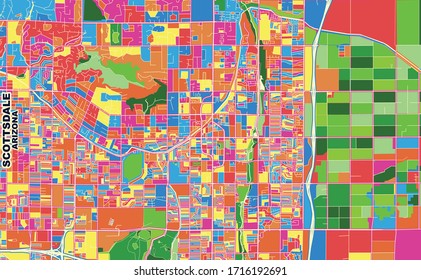 Colorful vector map of Scottsdale, Arizona, U.S.A.. Art Map template for selfprinting wall art in landscape format.