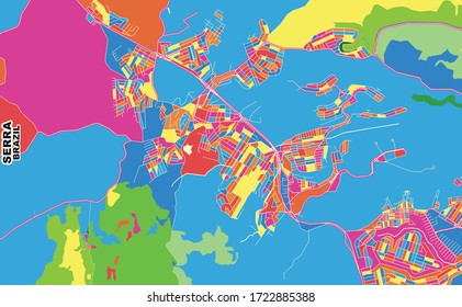 Farbige Vektorkarte von Serra, Brasilien. Art Map Vorlage für selbstdruckende Wandkunst im Landschaftsformat.