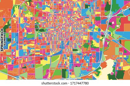 Colorful vector map of Springfield, Illinois, USA. Art Map template for selfprinting wall art in landscape format.