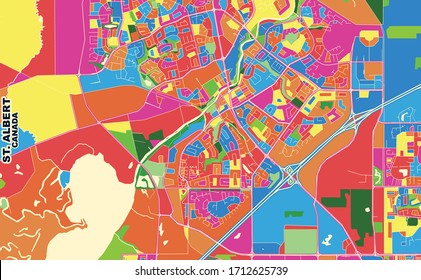 Colorido mapa vectorial de St. Albert, Alberta, Canadá. Plantilla de Mapa de Arte para autoimprimir arte en formato paisajístico.