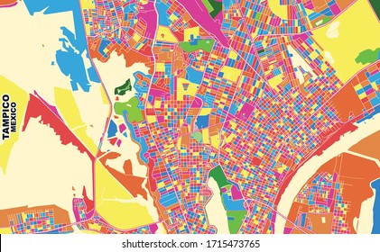 Colorful vector map of Tampico, Tamaulipas, Mexico. Art Map template for selfprinting wall art in landscape format.