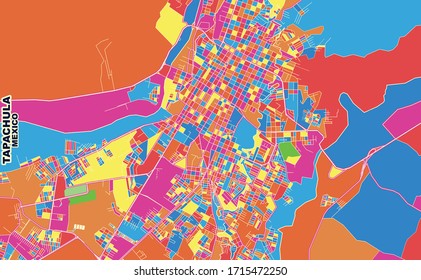 Mapa vectorial colorido de Tapachula, Chiapas, México. Plantilla de Mapa de Arte para autoimprimir arte en formato paisajístico.