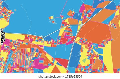 Colorful vector map of Tepexpan, México, Mexico. Art Map template for selfprinting wall art in landscape format.