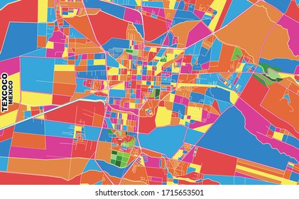 Colorful vector map of Texcoco, México, Mexico. Art Map template for selfprinting wall art in landscape format.