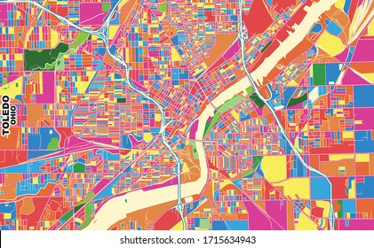 Colorful vector map of Toledo, Ohio, U.S.A.. Art Map template for selfprinting wall art in landscape format.