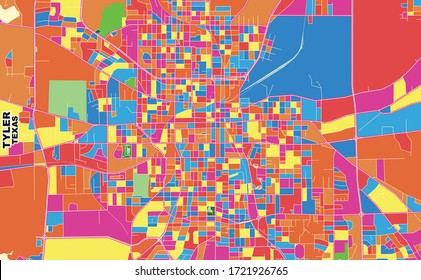 Colorful vector map of Tyler, Texas, USA. Art Map template for selfprinting wall art in landscape format.