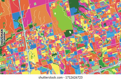 Colorful vector map of Vaughan, Ontario, Canada. Art Map template for selfprinting wall art in landscape format.
