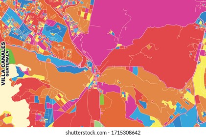 Colorful vector map of Villa Canales, Guatemala, Guatemala. Art Map template for selfprinting wall art in landscape format.