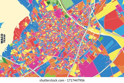 Colorful vector map of Waco, Texas, USA. Art Map template for selfprinting wall art in landscape format.