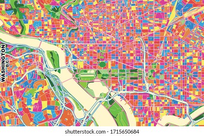 Colorful vector map of Washington, D.C., U.S.A.. Art Map template for selfprinting wall art in landscape format.