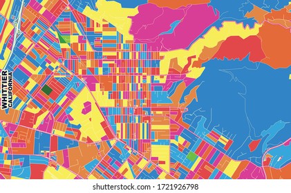 Colorful vector map of Whittier, California, USA. Art Map template for selfprinting wall art in landscape format.