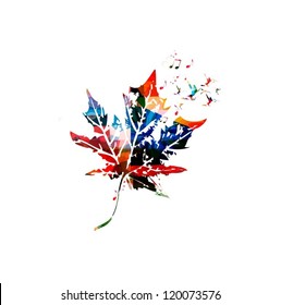 Colorful vector maple leaf with hummingbirds