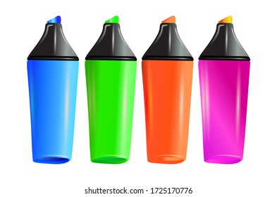 Colorful Vector markers set on a white background, a photo of markers for drawing different colors Isolated on white markers set. Realistic markers set for design.