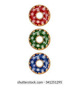 Colorful vector merry christmas donuts with snowflakes